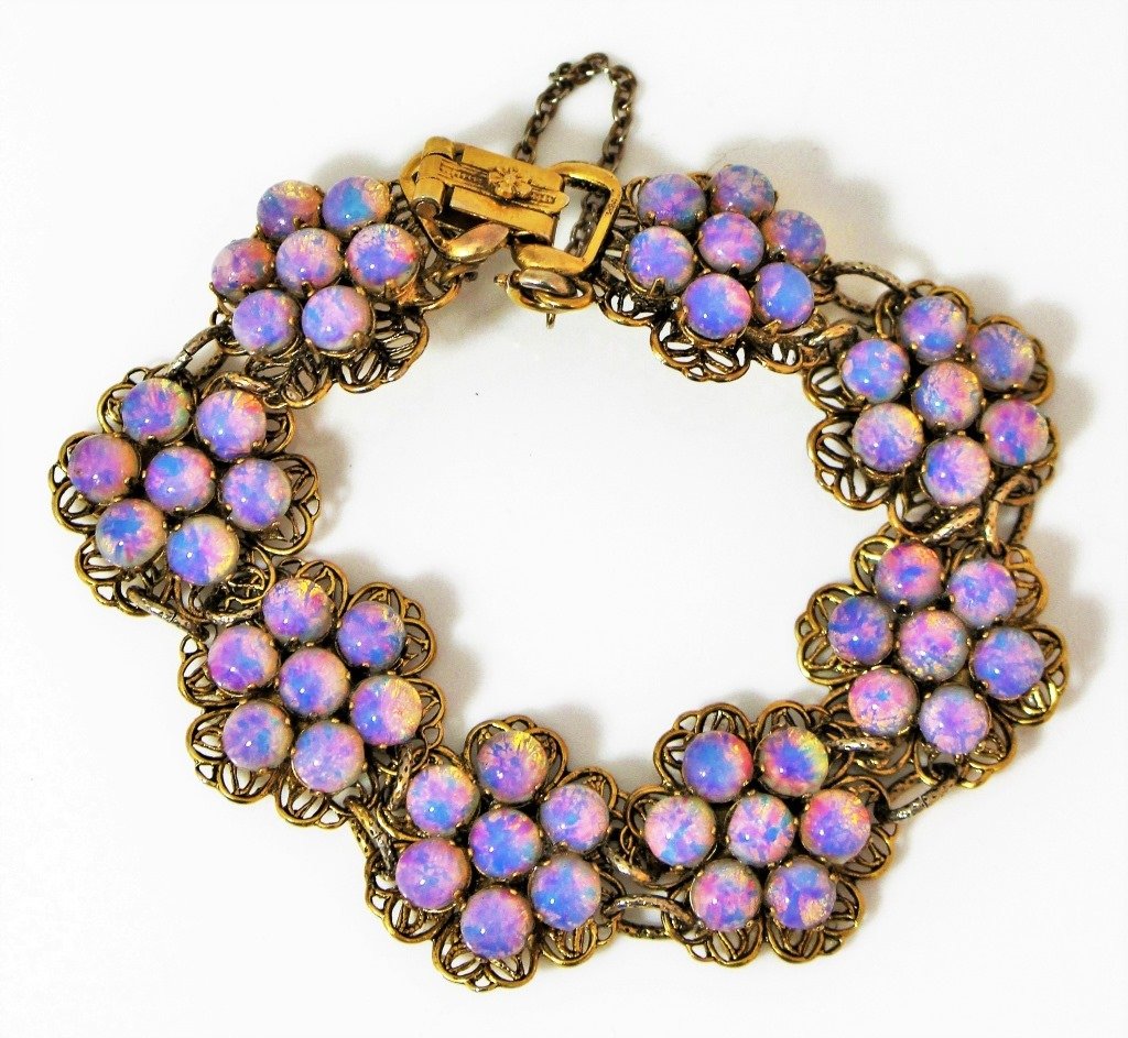 LOVELY ANTIQUE OPAL & BRASS BRACELET CIRCA 1915 (1 of 2)