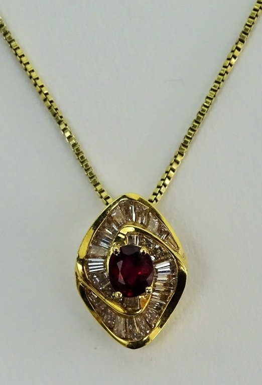 14KT GOLD BURMESE RUBY & 1CT DIAMOND PENDANT NECKLACE (1 of 3)