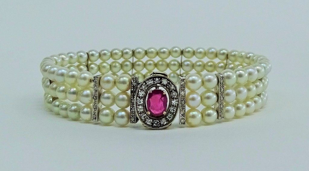 LOVELY BURMESE RUBY DIAMOND & PEARL BRACELET (1 of 3)