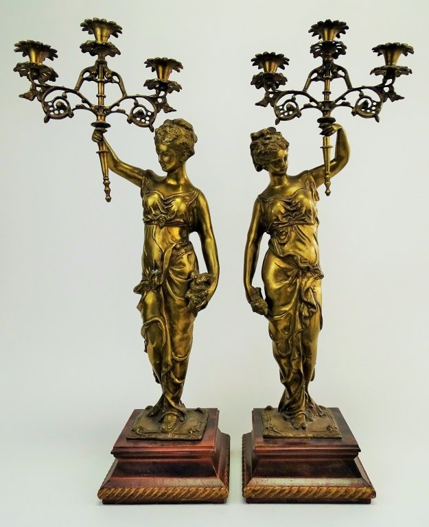 PAIR OF HEAVY BRONZE EMPIRE STYLE CANDLEABRAS (1 of 2)