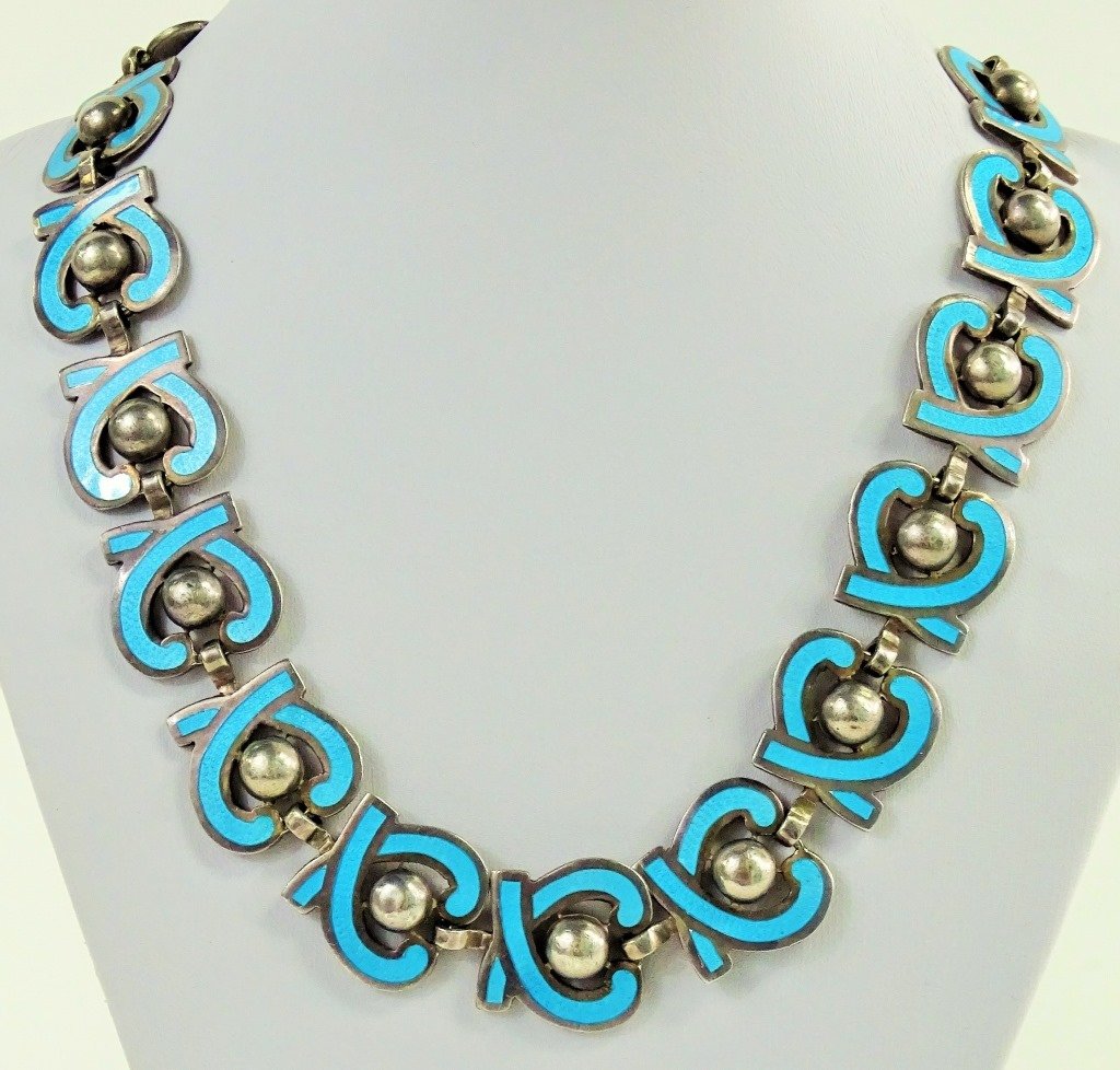 MARGOT DE TAXCO VINTAGE ENAMEL STERLING NECKLACE (1 of 4)