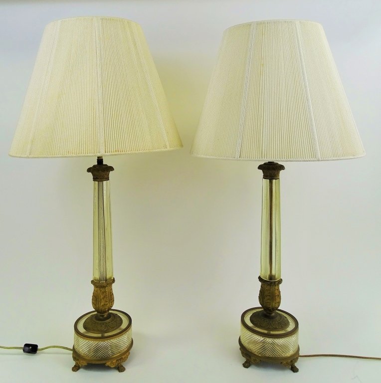 PAIR OF VICTORIAN STYLE  BRONZE AND CRYSTAL GLASS LAMPS (1 of 2)