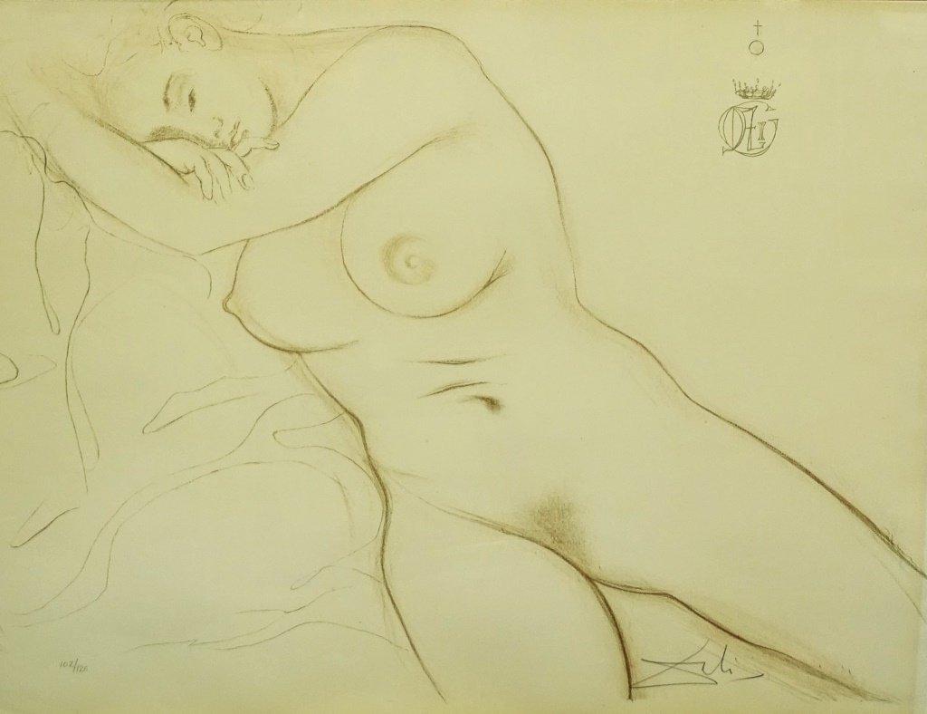 SALVADOR DALI "NUDE SLEEPING WOMAN" LITHOGRAPH: Salvador Dali titled "NUDE SLEEPING WOMAN" lithograph. Very nice piece by Dali. Pencil signed bottom right and numbered 102/120. Bruce Hochman OS Salvador Dali Gallery, San Juan Capistrano has kindly 