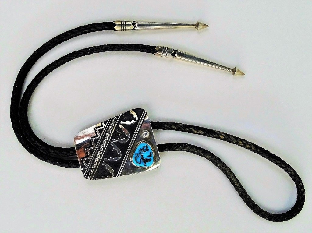 TOMMY SINGER STERLING SILVER TURQUOISE BOLO TIE (1 of 4)