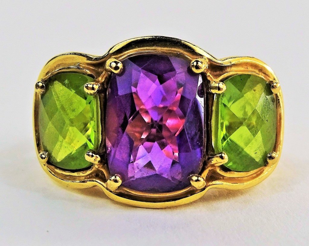 14KT GOLD AMETHYST & PERRIDOT LADIES EVENING RING (1 of 4)