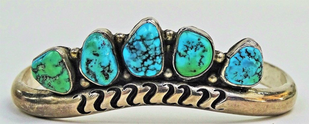 HAND MADE STERLING SILVER TURQUOISE CUFF BANGLE (1 of 3)