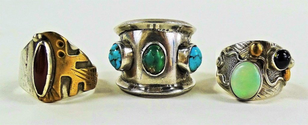 3 NAVAJO SEMI PRECIOUS AZTEC STERLING SILVER RINGS (1 of 3)