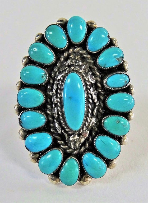 LEE & MARY ZUNI NAVAJO STERLING TURQUOISE RING (1 of 3)