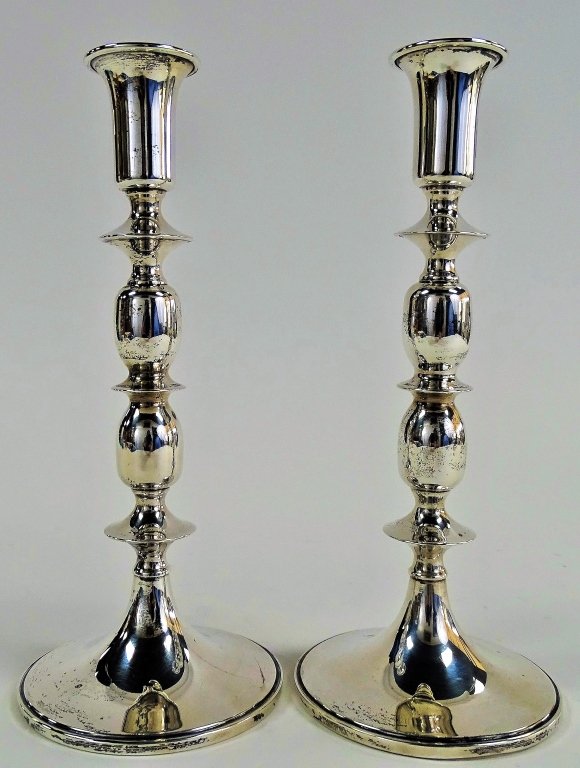 B & M STERLING SILVER WEIGHTED CANDLESTICKS PAIR