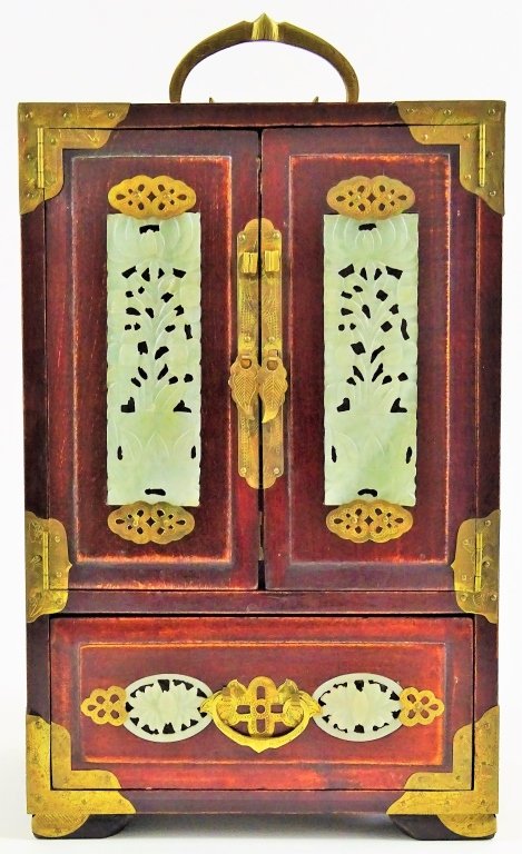 CHINESE ANTIQUE WHITE JADE & ROSEWOOD JEWELRY BOX (1 of 4)