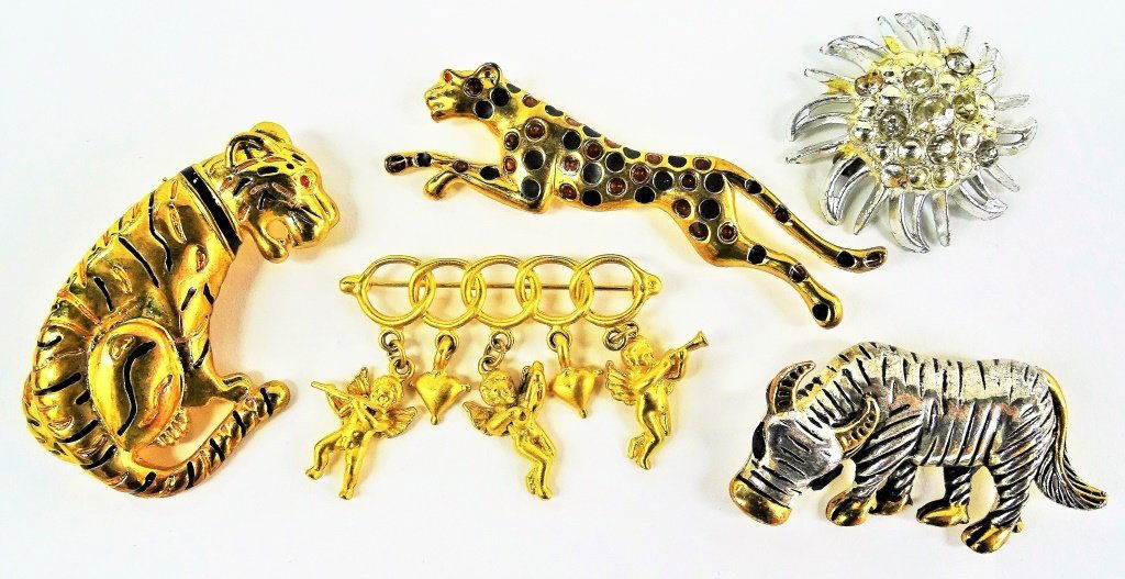 LOT OF 5 VINTAGE COSTUME PINS (1 of 2)