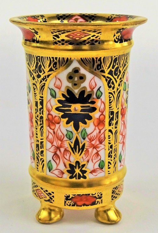 ROYAL CROWN DERBY IMARI PORCEAIN TOOTHPICK HOLDER: Measures 2 1/2" tall. Signed to base. In excellent condition. Shipping to be $20 plus insurance.