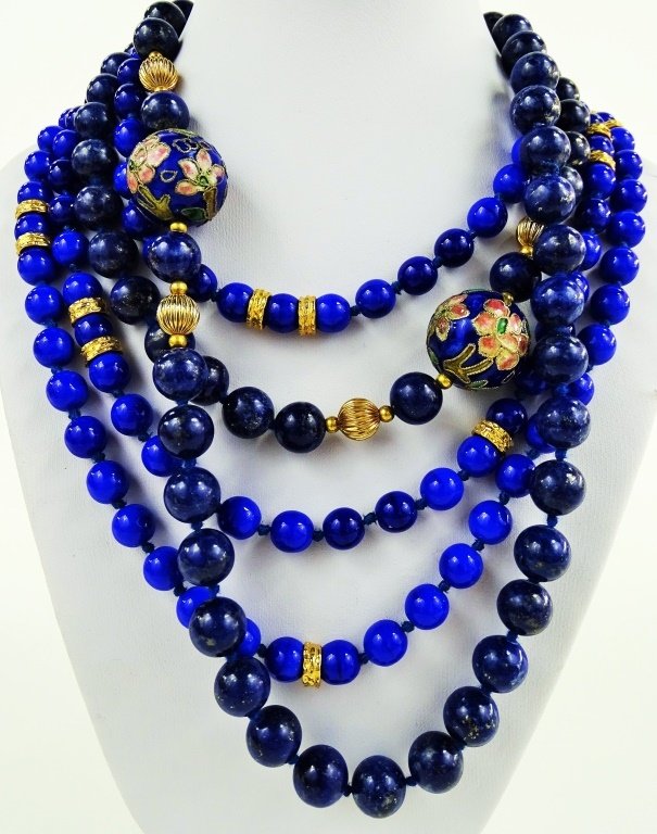 LOT OF TWO LAPIS LAZULI ORIENTAL BEADED NECKLACES (1 of 2)