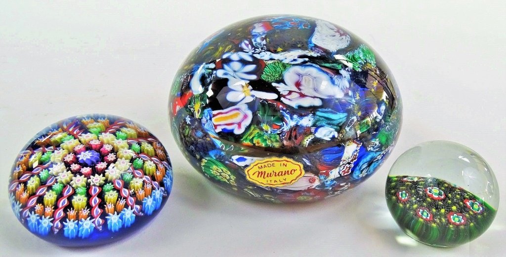 THREE MURANO MILLIEFIORI PAPERWEIGHTS (1 of 1)