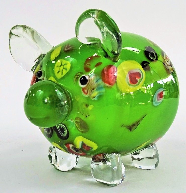 MURANO MILLEFIORI PAPER WEIGHT OF A PIG (1 of 3)