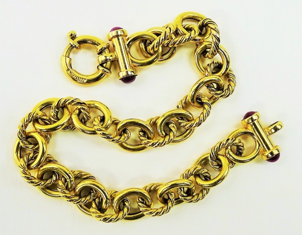 14KT YELLOW GOLD GARNET LINK BRACELET (1 of 3)