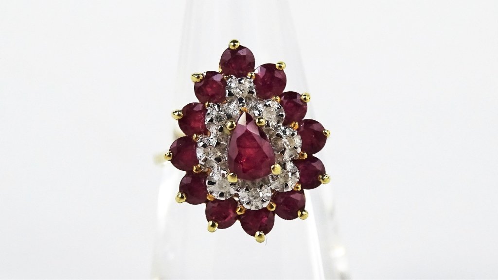LADIES 14KT YELLOW GOLD RUBY & DIAMOND RING (1 of 4)
