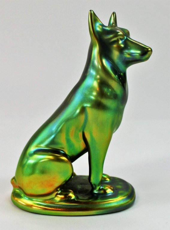 ZSOLNAY IRIDESCENT EOSIN GERMAN SHEPHERD DOG (1 of 5)