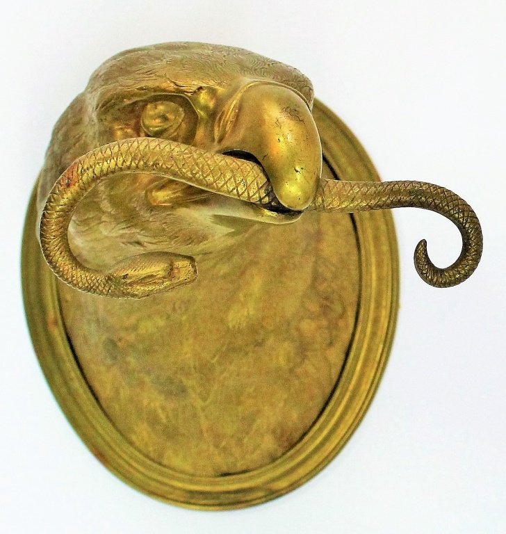 LARGE BRASS BUST OF A EAGLE WITH SNAKE IN MOUTH (1 of 5)