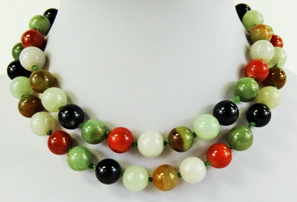 CHINESE 14KT YG & MULTI GEM STONE BEADED NECKLACE (1 of 4)