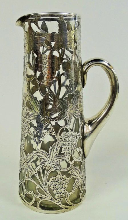 TALL STERLING OVERLAY PITCHER WITH STERLING HANDLE (1 of 4)