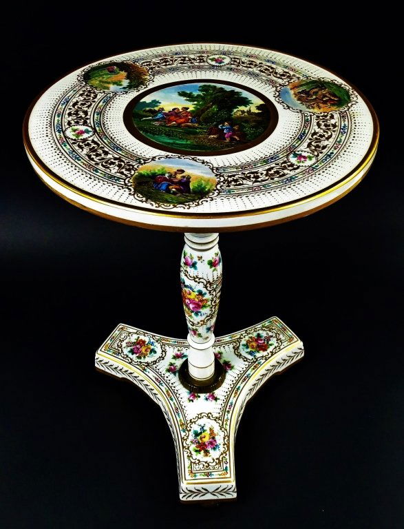 VINTAGE SEVRES HAND PAINTED PORCELAIN ROUND TABLE (1 of 5)