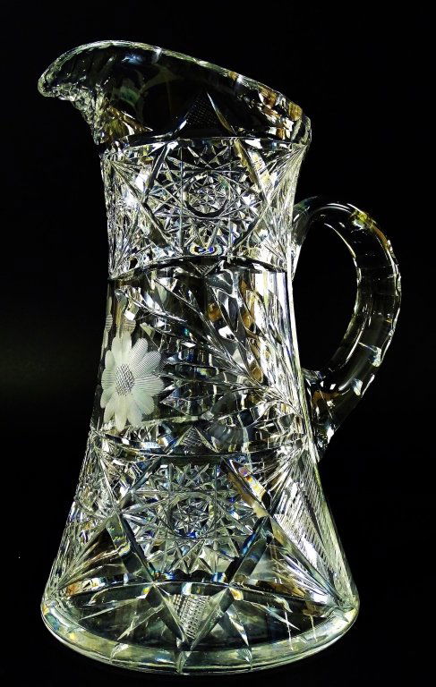 LARGE BRILLIANT CUT CRYSTAL PITCHER WITH FLOWERS (1 of 3)