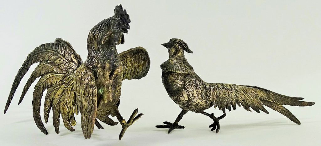 VINTAGE PAIR ITALIAN SILVER PLATED PHEASANT BIRDS (1 of 1)