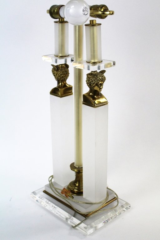 BAUER LAMP BRASS MERCURY HEAD LAMP LUCITE BASE (1 of 5)