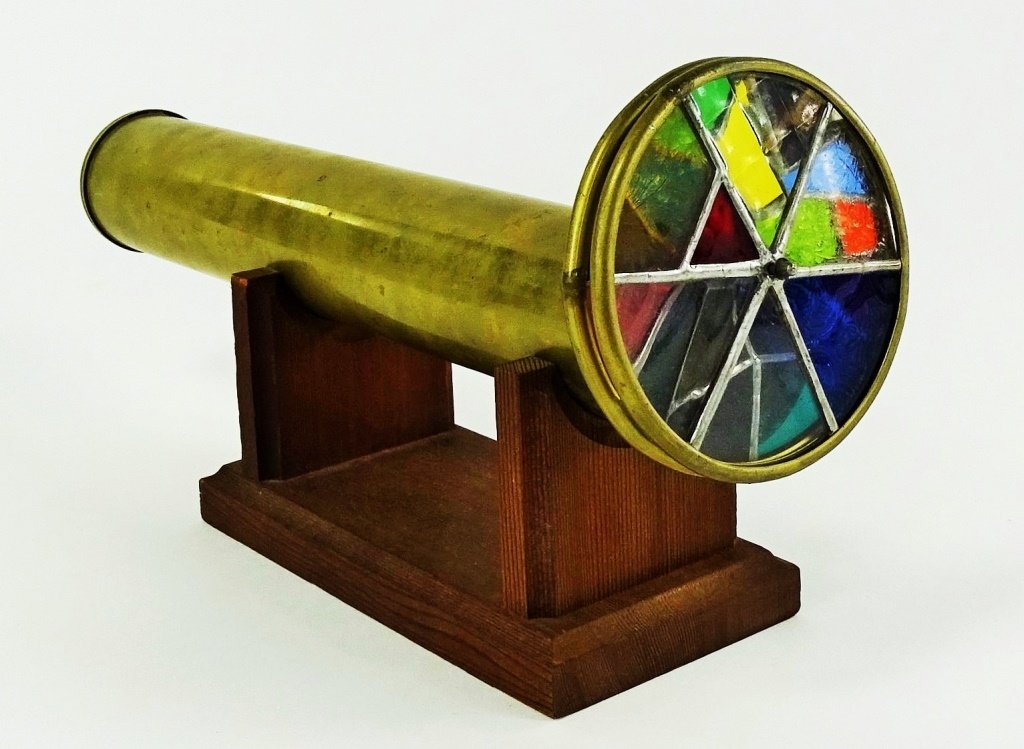 ANTIQUE BRASS KALEIDOSCOPE DOUBLE STAINED GLASS (1 of 5)