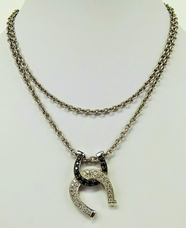 14KT WG DIAMOND & SAPPHIRE HORSE SHOE NECKLACE (1 of 5)