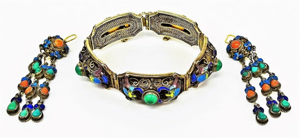 CHINESE VINTAGE SILVER & JEWELED BRACELET SUITE (1 of 6)
