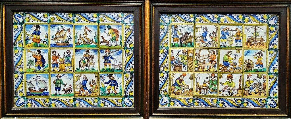 PAIR OF LARGE 19TH C. DUTCH PORCELAIN TILE PLAQUES (1 of 4)