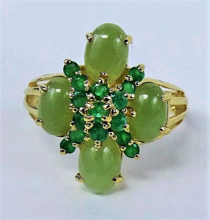 14KT YELLOW GOLD EMERALD & JADEITE RING (1 of 3)