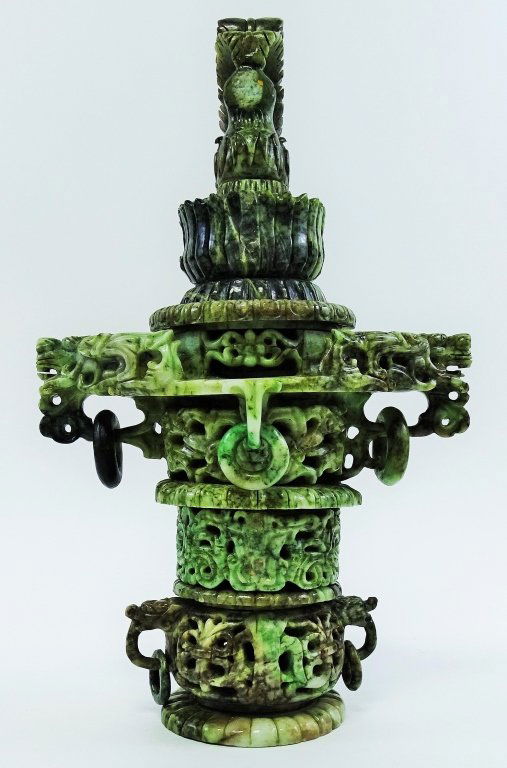 TALL CHINESE CARVED JADE INCENSE BURNER (1 of 5)