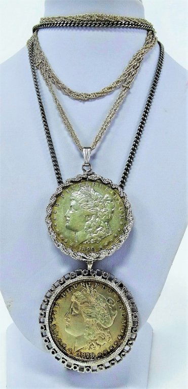 TWO AMERICAN SILVER DOLLAR STERLING NECKLACES (1 of 8)
