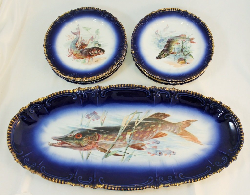 Royal Bavarian Hand Painted Fish Plates & Platter