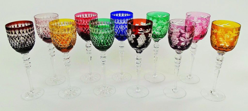 11 TALL BOHEMIAN CUT CRYSTAL GOBLETS (1 of 3)