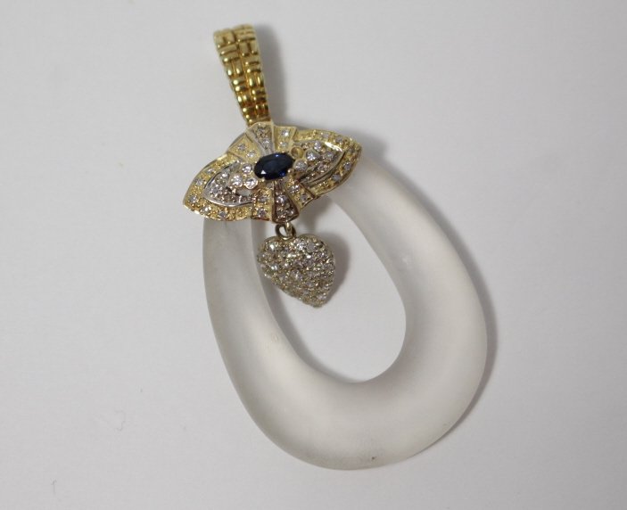 14KT GOLD DIAMOND ONYX & ROCK CRYSTAL PENDANT (1 of 2)