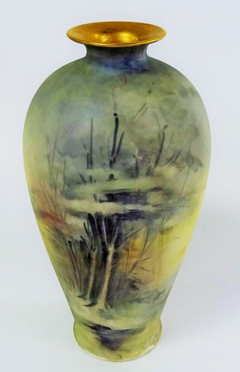 TALL BELLEEK PORCELAIN HAND PAINTED VASE (1 of 5)