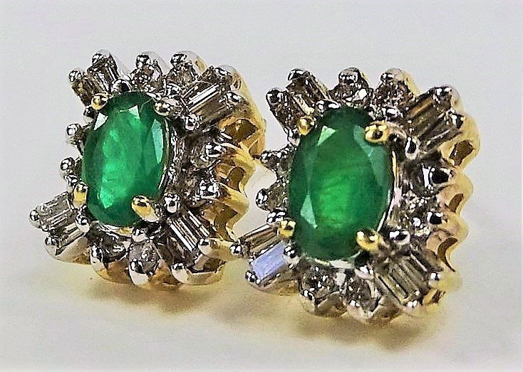 ESTATE 14KT YELLOW GOLD DIAMOND & EMERALD STUD EARRINGS (1 of 3)