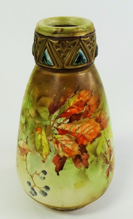 ANTIQUE ERNST WAHLISS PORCELAIN HAND PAINTED VASE: Antique Ernst Wahliss Turn Porcelain Vase, signed on bottom with crown. Beautiful hand painted floral design and gold gilt through out. Measures approx 10" tall. Will not ship can refer local shippers