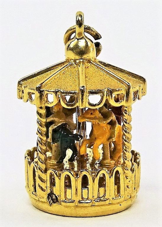 14KT GOLD CAROUSEL MECHANICAL PENDANT WORKING (1 of 5)
