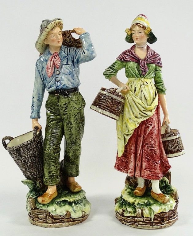 LARGE PAIR OF 19TH C. AUSTRIAN MAJOLICA FIGURES (1 of 3)