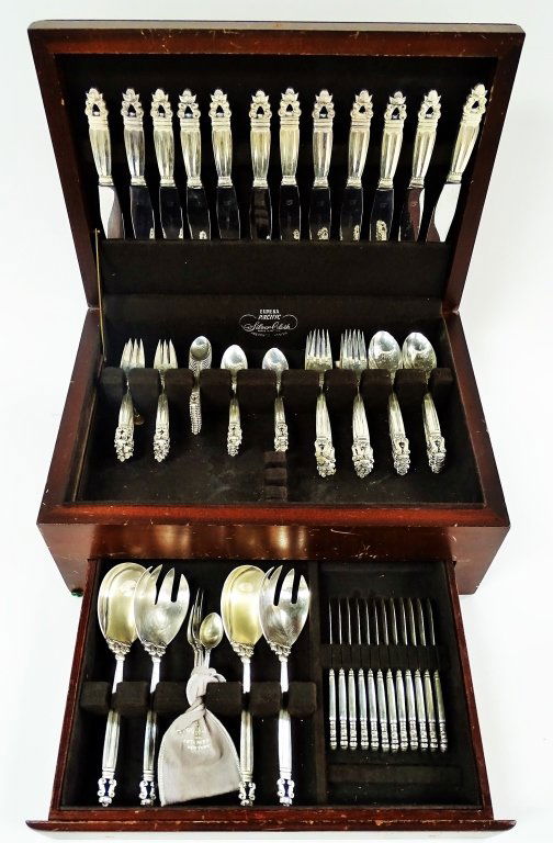 91PC GEORG JENSEN ACORN PATTERN S/S FLATWARE SET (1 of 5)