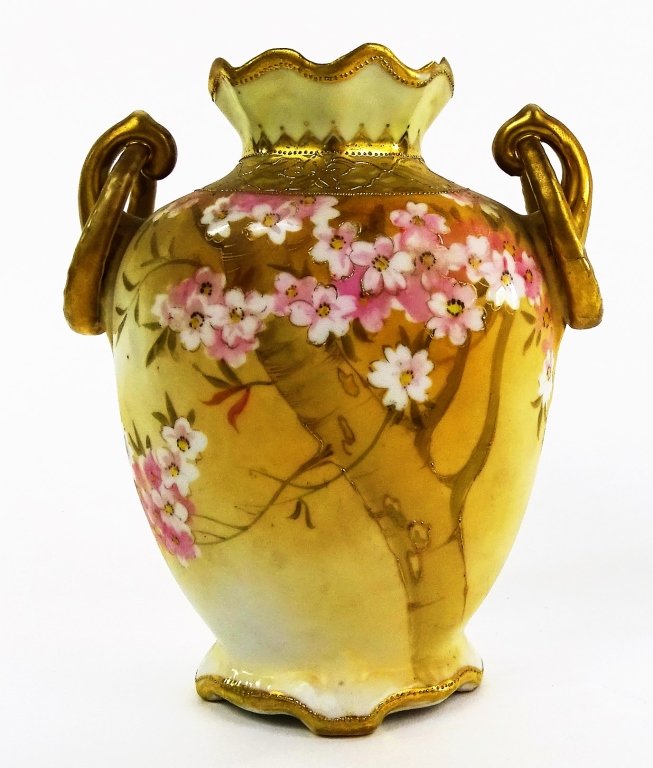 PORCELAIN HAND PAINTED NIPPON DOUBLE HANDLED VASE (1 of 3)