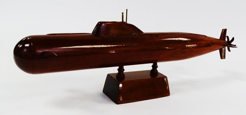 VINTAGE 1950s WOOD HAND CARVED RUSSIAN SUBMARINE: Vintage 1950s wooden hand carved Russian submarine. Measures approx 19 " long. Will not ship can refer local shippers.