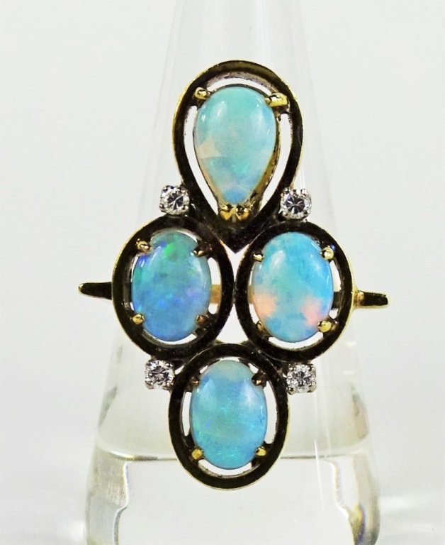 LADIES 14KT YELLOW GOLD FIRE OPAL & DIAMOND RING (1 of 4)