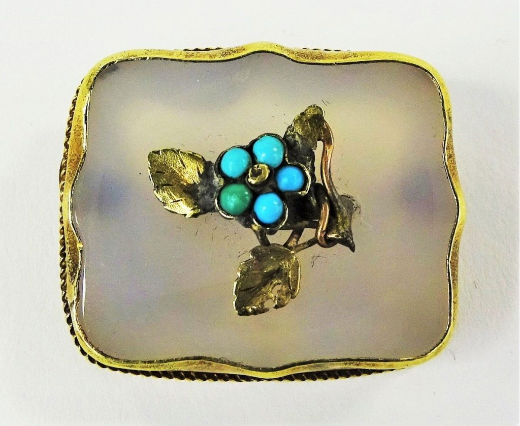 VICTORIAN 14KT YELLOW GOLD AGATE & TURQUOISE PIN (1 of 4)