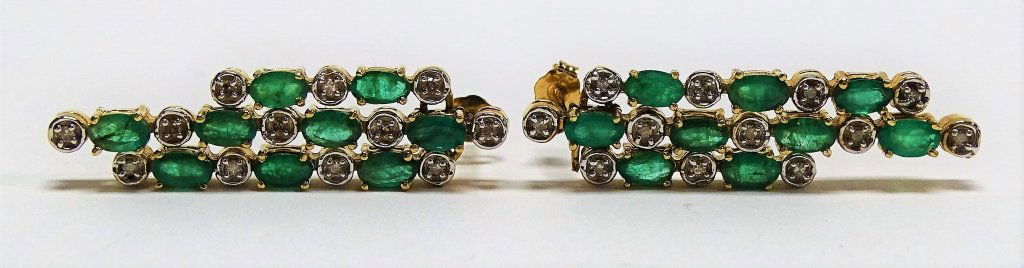 PAIR 14KT YELLOW GOLD, EMERALD, & DIAMOND EARRINGS (1 of 4)